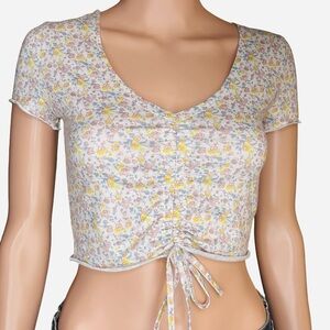 SHEIN Floral Rouched Crop Top XS Multicolor Tie-Front
